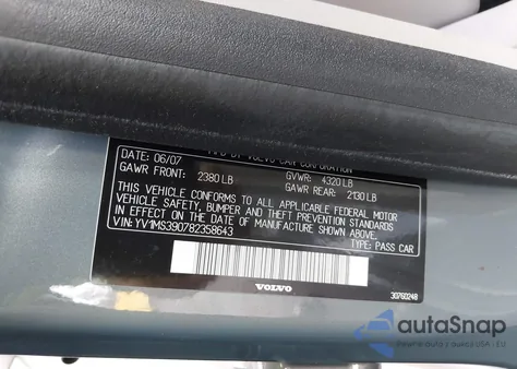 2008 Volvo S40 2.4I из США, поврежденный, VIN YV1MS390782358643